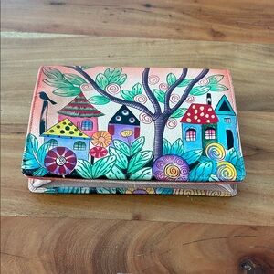 Anna By Anuschka hand painted large wallet missing straps (wristlet and strap)